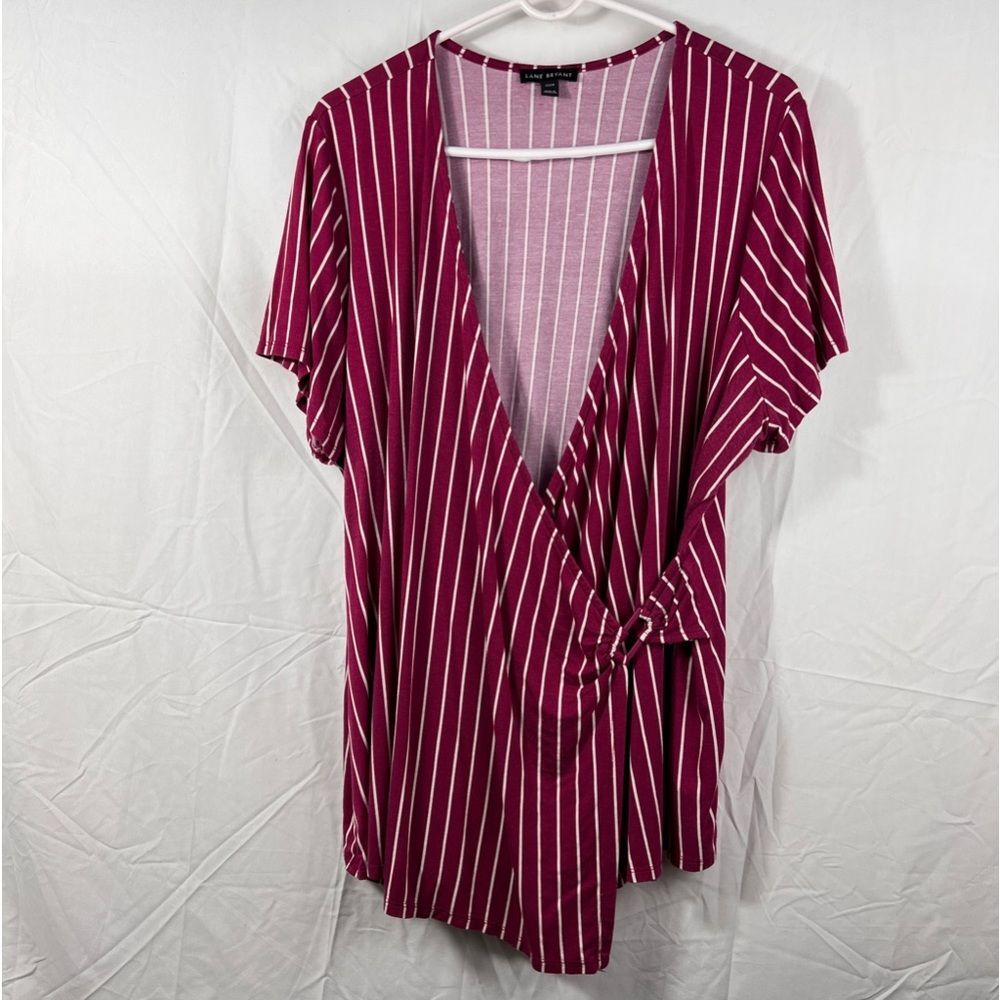 Lane Bryant Striped Wrap Burgundy Top 0164